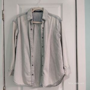 Calvin Klein Jeans Women's denim blue and white stripes shirt long sleeve USED